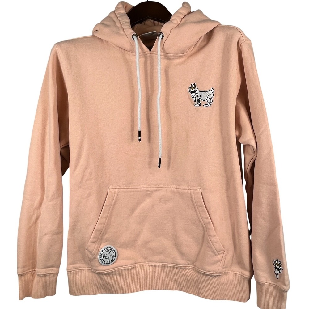 GOAT USA Womens M Hoodie Embroidered Logo Peach Pullover Kangaroo Pocket